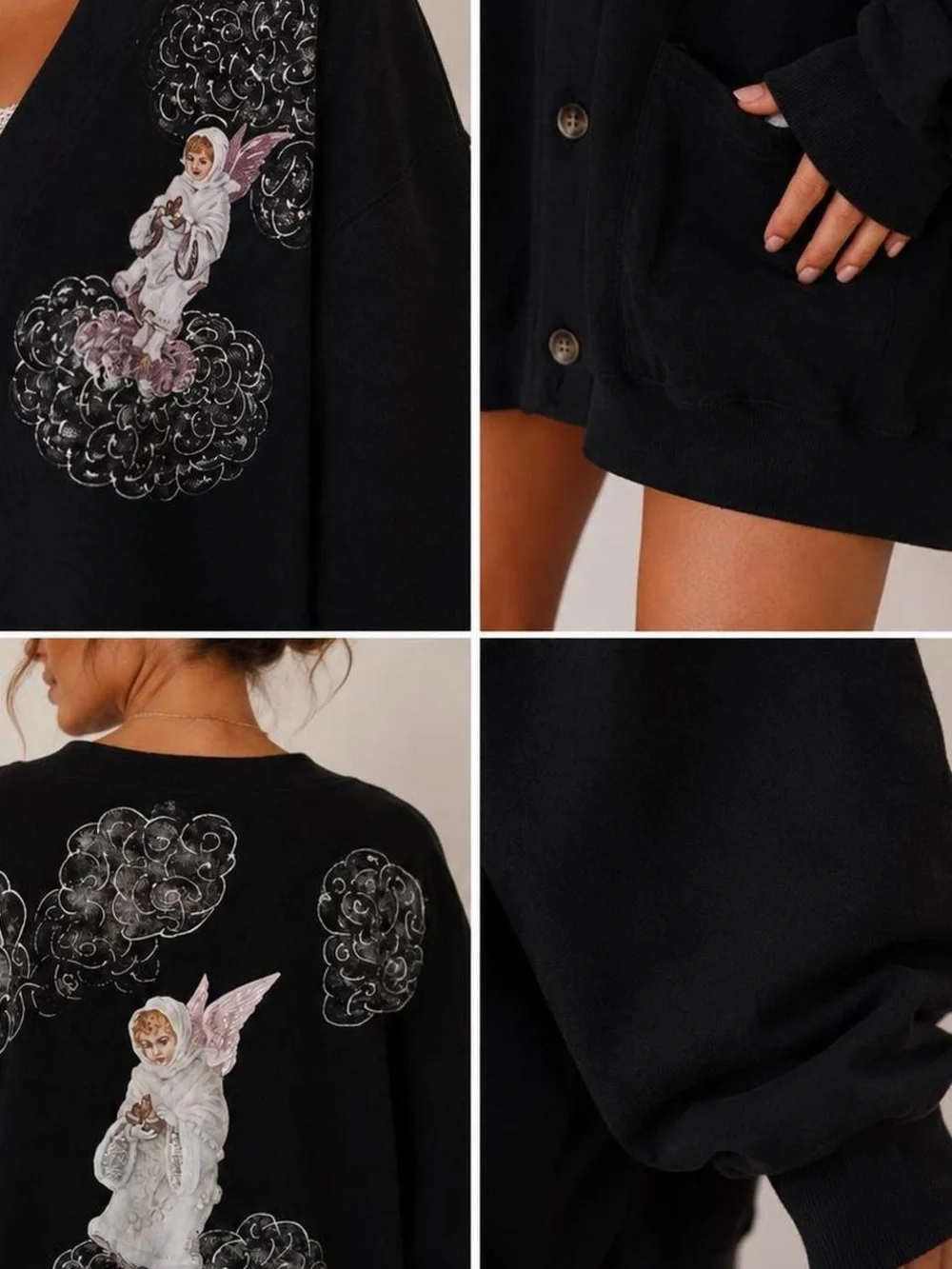 Vintage oversized hand painted Angel cardigan size XL